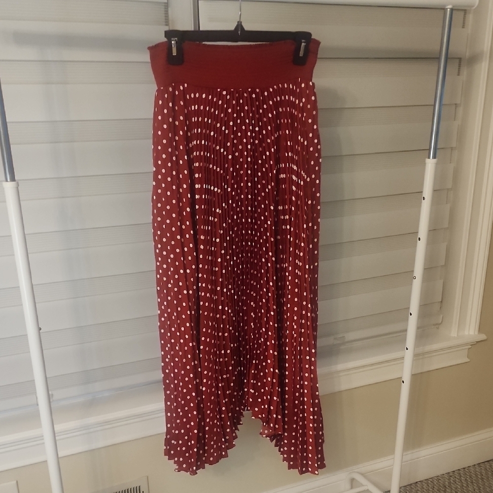 ELIE TAHARI Red Polka Dot Pleated Skirt Size M